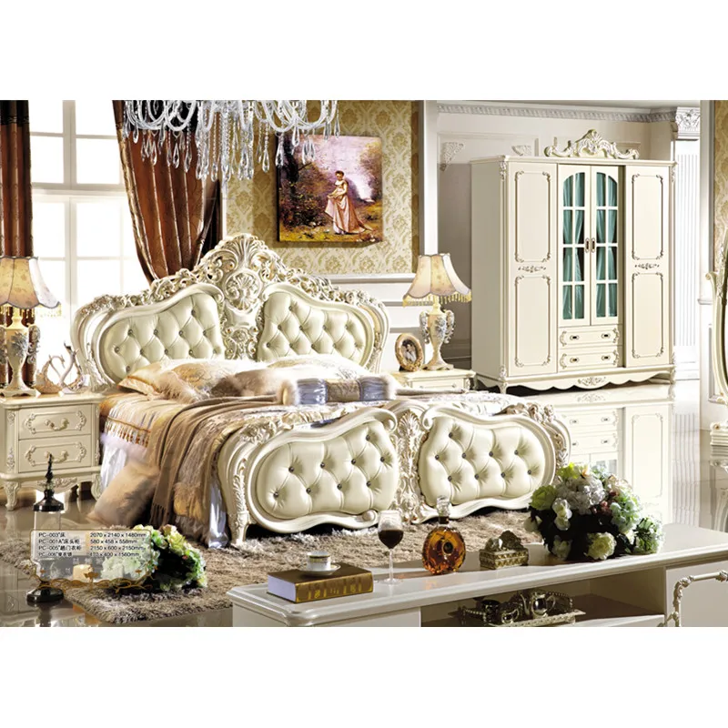 Роскошная мебель для спальни кровать размера king кожа Материал деревянная рама кожаная кровать с хранения