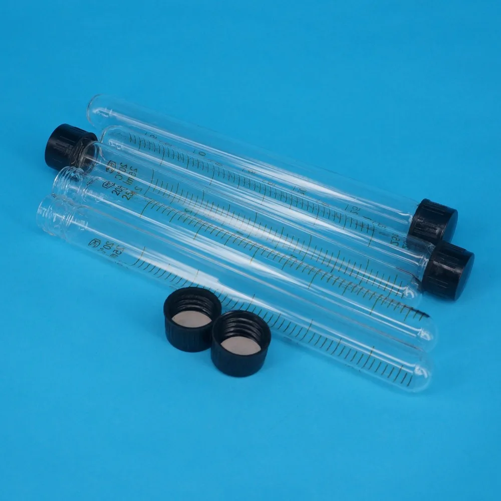 

Lot(5) 25ml 18x180mm Clear Glass Test Tube Round Bottom Graduated with Screw Cap