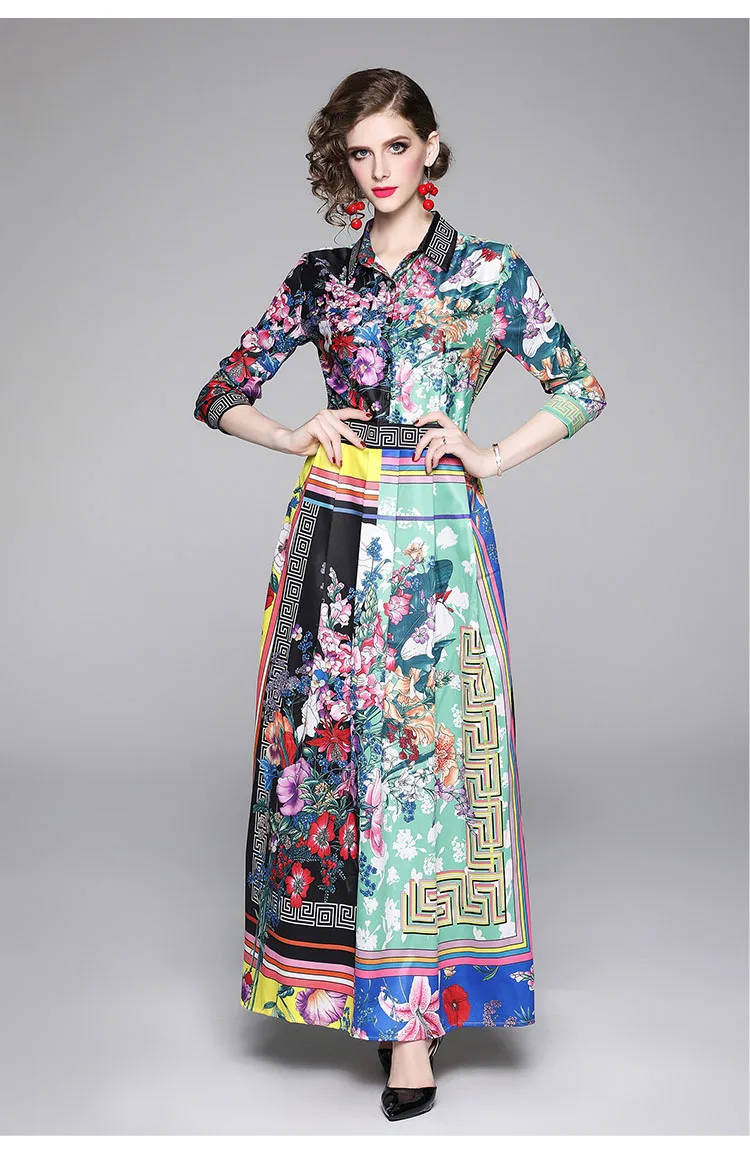 Осеннее женское дизайнерское подиумное платье большого размера с длинным рукавом винтажное платье высокого качества женское элегантное платье макси-длины