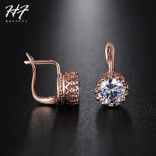 Свадебные серьги-гвоздики с австрийскими кристаллами в форме короны, розовое золото, модный бренд, винтажное ювелирное изделие с кристаллами CZ для женщин E610 E611