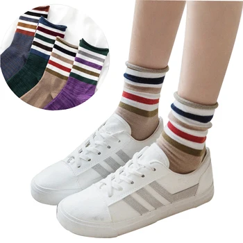 

3 pair of New Fashion Color Striped Ladies Socks Pile Socks Japanese Street Tide Socks College Wind Korean Women's Socks