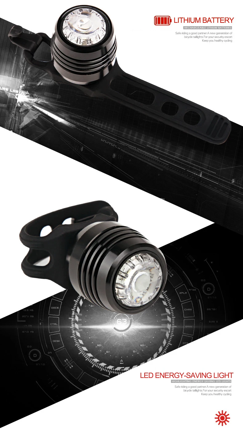 Excellent Cycling Safety Warning Lamp 6-20 Hours Runtime MTB Road Bike Rear Head Light Cycle Lighting Figment USB Charge Red White Color 3