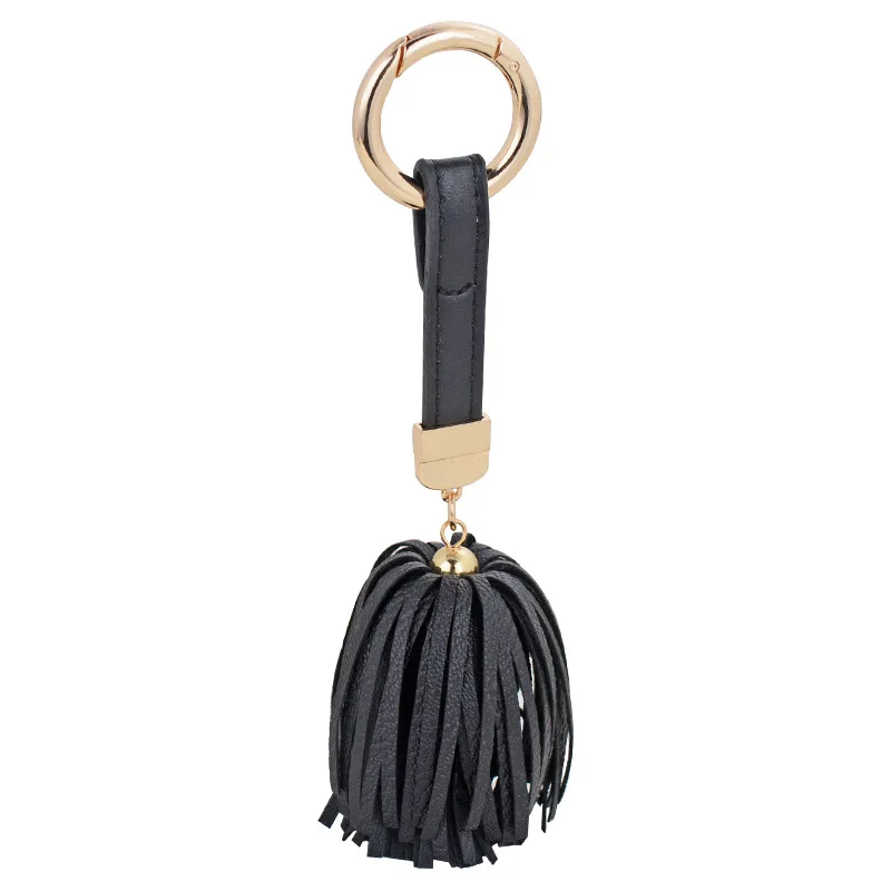 

Fashion Black Tassels Key Holder Car Key Chain Exquisite Decoration PU Leather Keychains Women Bag Accessories Charm Pendant New