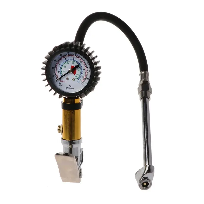

220PSI Tire Pressure Gun Motor Car Manometer Tester Gauge Meter Air Inflator 1/4" NPT