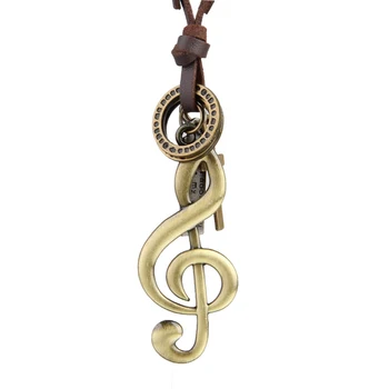 

NIUYITID Music Note Necklace & Pendants Vintage Women Men Neckless Handmade Long Adjustable Brown Rope Chain Jewelry Male