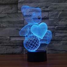 3D строительный Ночной светильник, новинка, подарки для детей, милый сердечный медведь, сенсорный светильник