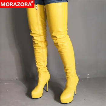 

MORAZORA 2020 plus size 35-47 sexy thigh high boots women over the knee boots zip fashion super high heels platform shoes woman
