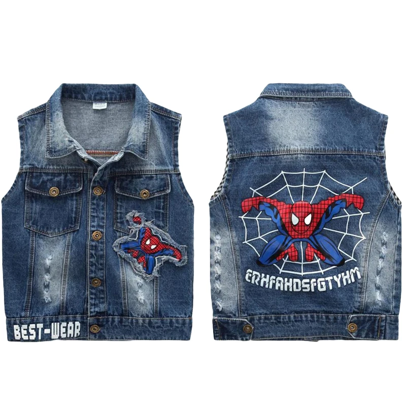 

2019Children's clothing boy denim Spiderman vest children spring and autumn waistcoat Korean casual jacket children's vest 1-8Y