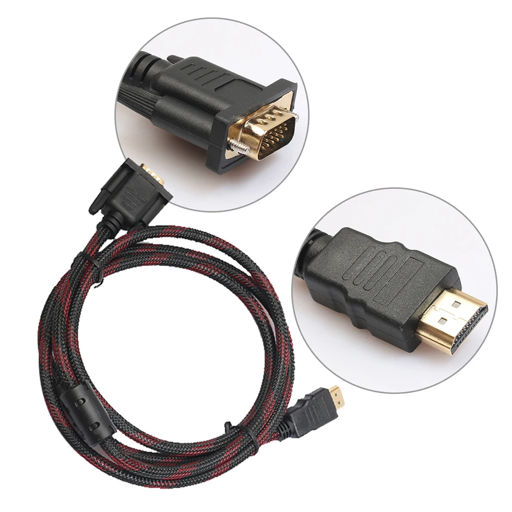 1.5 м ткань Full HD HDMI TO VGA кабель hdmi мужчин до 15 Булавки адаптер разъем VGA конвертер шнур для HDTV компьютер Интимные аксессуары