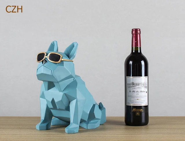 Абстрактная Геометрическая статуя бульдога держатель для винной бутылки декоративные резиновые ямы бульдог держатель вина дисплей посуда подарок ремесло орнамент