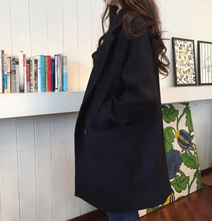 Manteau Mode Taille Femmes Nouveau Plus La Moyen Long Beige Manches À black De Chaud Laine Longues Lâche 2xl YxtAnq