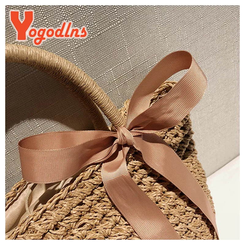 Yogodlns Новое поступление яркие плетеные Пляжные Вязаные сумки с бантом сумка тоут