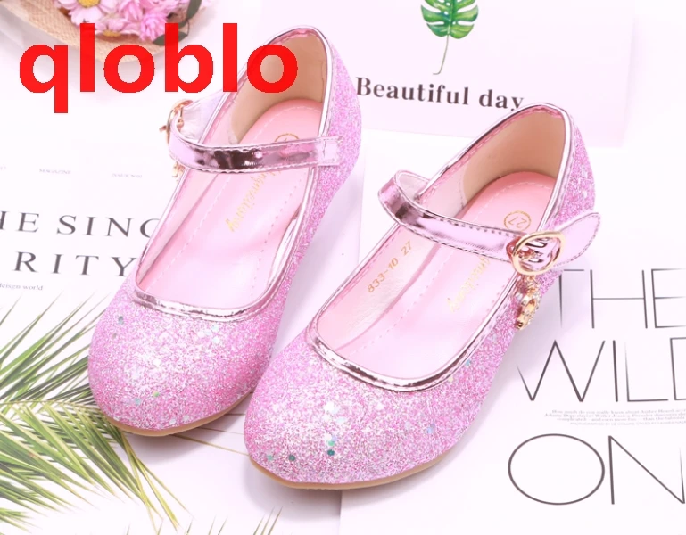 qloblo Kids Girls Wedding Shoes Children Princess Sandals High Heels Dress Shoes Shoes For Girls - Цвет: Розовый