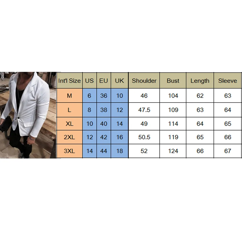 Блейзер для работы в деловом стиле, новинка, мужской повседневный приталенный однотонный костюм на одной пуговице с длинным рукавом и карманами, Блейзер, топы
