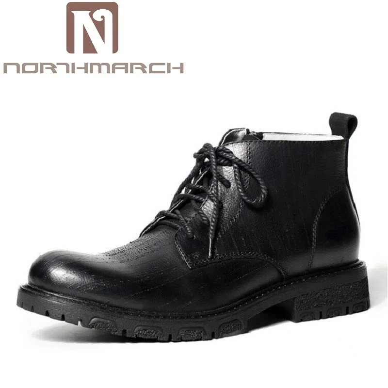 

NORTHMARCH Brand Handmade Leather Men Motorcycle Boots Winter New Lace Up Men Ankle Boots Comfortable Side Zipper Men Boots