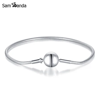 

Authentic 925 Sterling Silver Bracelet ESSENCE COLLECTION Snake Chain Ball Clasp Fit Diy Pan Beads Charms Bracelets & Bangles
