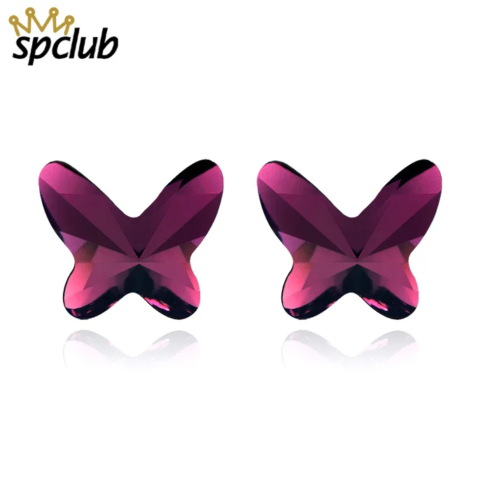 

SPCLUB Crystals From Swarovski Cute Butterfly Small Stud Earrings For Women Girls Aretes De Mujer Office Daily Joyas Jewelry