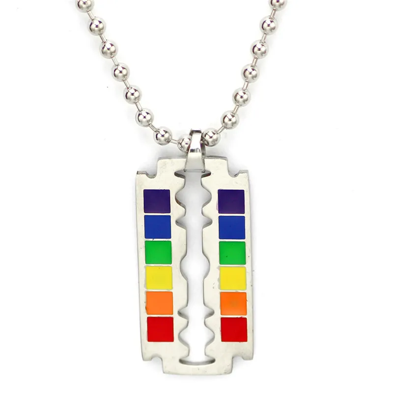 ЛГБТ Мода Гей Прайд Радуга бритва ожерелье s кулон из нержавеющей стали ожерелье любовник двухэтажное ожерелье мужские ювелирные изделия
