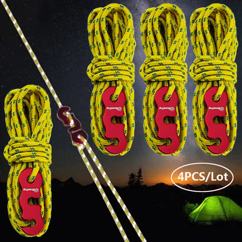 Green 8x/Set 4m Guy Rope Reflective Cord Lines With Runners Tent