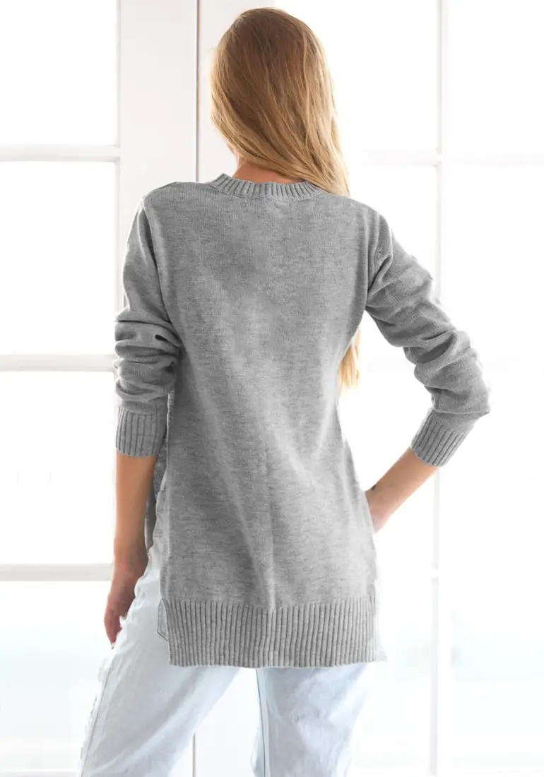 Осенний пуловер высокого качества, женский тонкий вязаный пуловер с высоким эластичным круглым вырезом сбоку, женский свитер с длинным рукавом, вязаный свитер