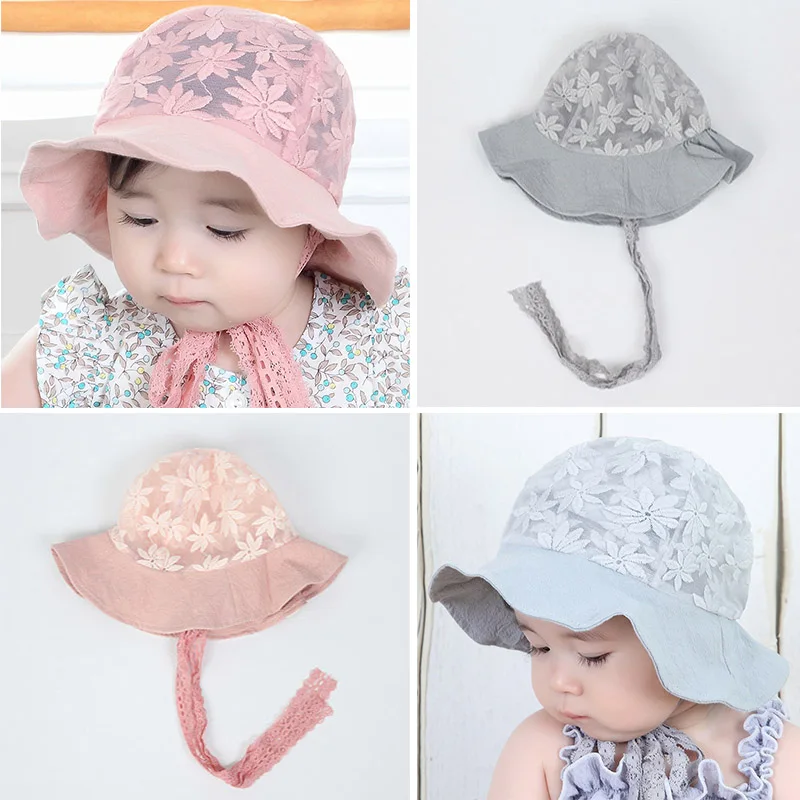 Toddler Visor Flower Lace Baby Bucket Hats Girl Sun Cap Bonnet Beanie Cotton