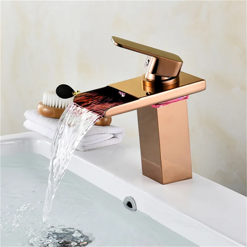 Bathroom Basin faucet LED Faucet Total Brass Sink Mixer Taps Hot &amp Cold Waterfall Gold/Rose Gold Crane Torneira | Обустройство
