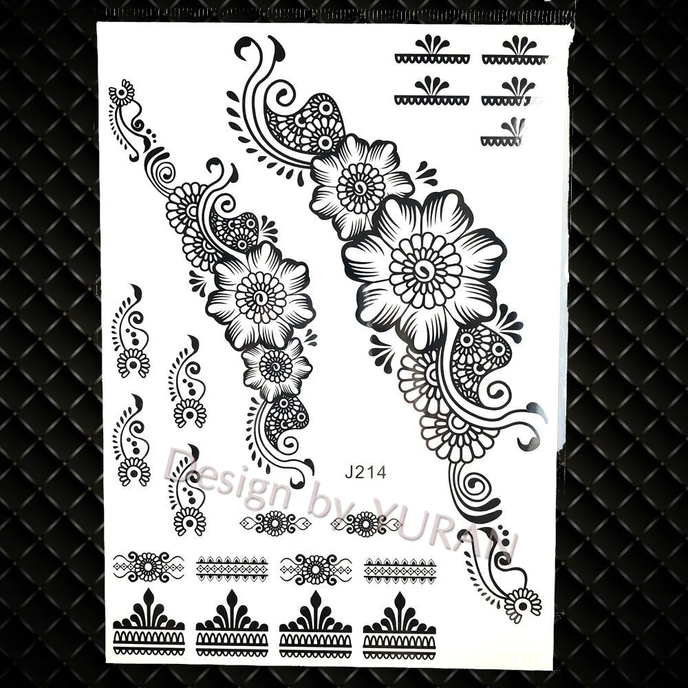 YURAN, водостойкие индийские наклейки, Ловец снов, ротанг, мандала, цветок, татуировки, черные, женские Временные татуировки, черепаха, рука, бохо, тату - Цвет: GBJ214