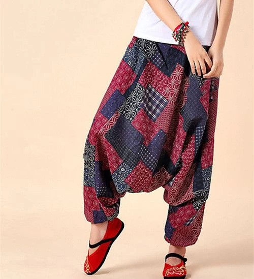 2019 Women Spring Casual Travel Harem Pants Fluid Low drop Crotch Bloomers Indian Nepal Baggy Trousers for Female 100902