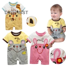 Одежда для маленьких мальчиков и девочек милый боди с короткими рукавами и изображением тигра Детский комбинезон для малышей, одежда хлопковый костюм