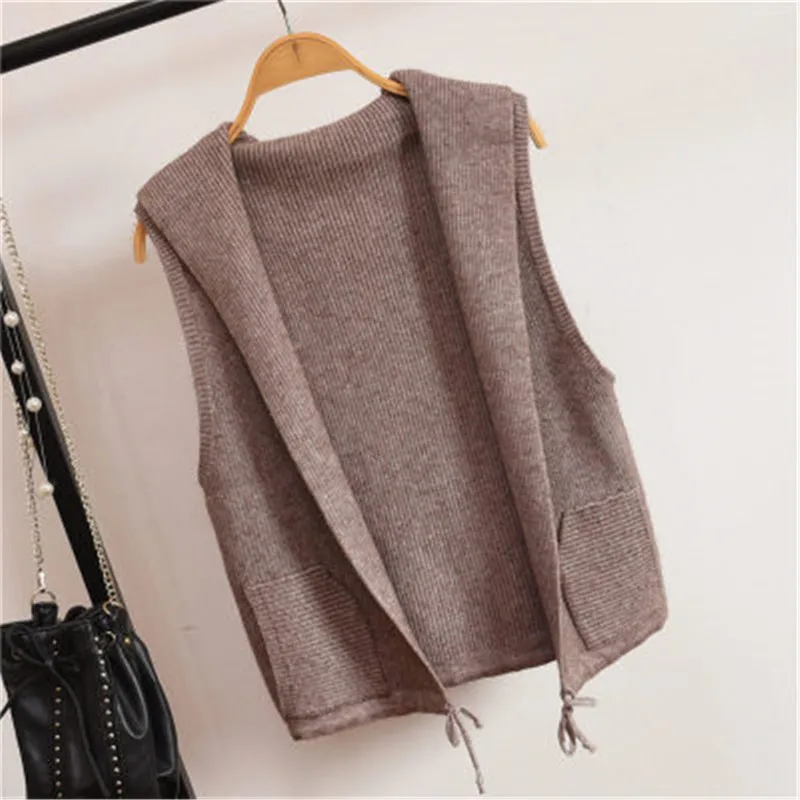 Women Cardigan vest 2017 Spring Autumn Fashion Knitted Wool Hooded Sleeveless Women Sweaters casual coats Pockets waistcoat 1804