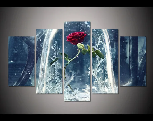 Artryst 5 Pieces Of Beauty And Beast Roses Modern Canvas Painting Art Wall For Home Decor Bedroom Picture Hd Printed On Canvas Print On Canvas Canvas Paintingpainting Art Aliexpress