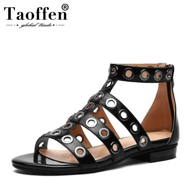 

TAOFFEN Women Flats Sandals Open Toe Zipper Gladiator Ladies Summer Shoes Stylish New Design For Students Footwear Size 34-43