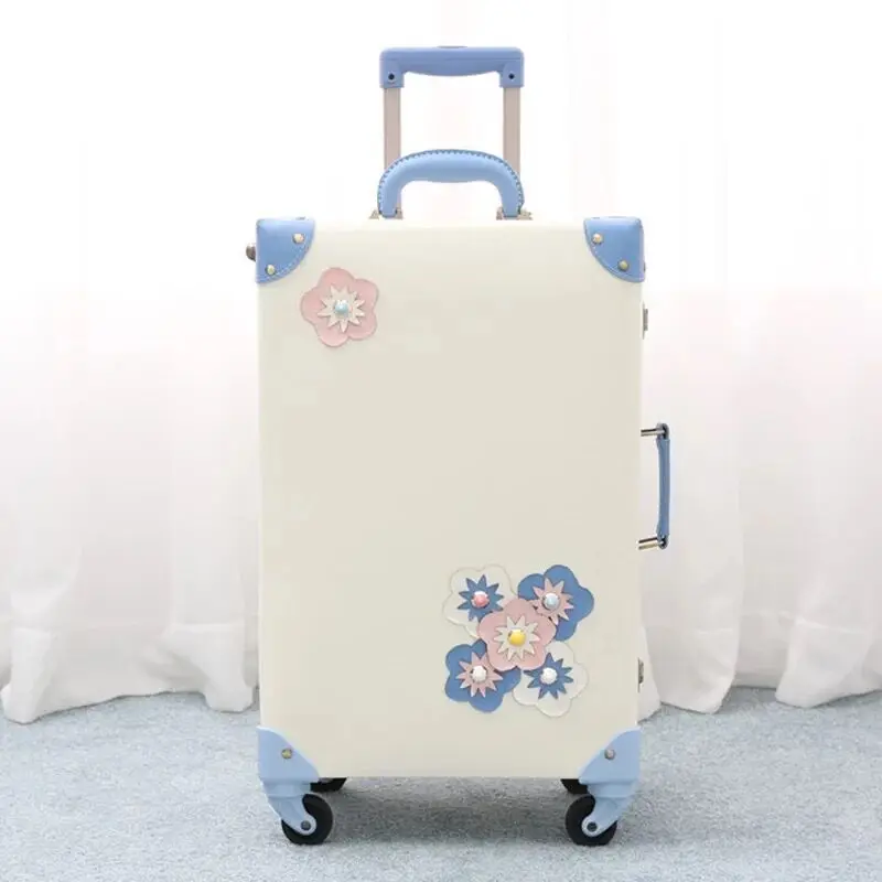 New girl Vintage Floral PU Rolling Luggage sets,13"20"22"24"26"inch Women Trolley Suitcase with Cosmetic case On Wheels - Цвет: as the picture shows