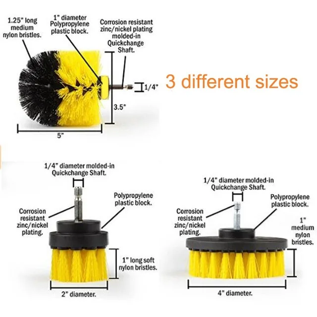 3 шт мощная щетка для скруббера, щетка для домашнего использования, вращающаяся щетка для дрели, скраб для ванной комнаты, беспроводная дрель, набор для чистки - Цвет: Yellow