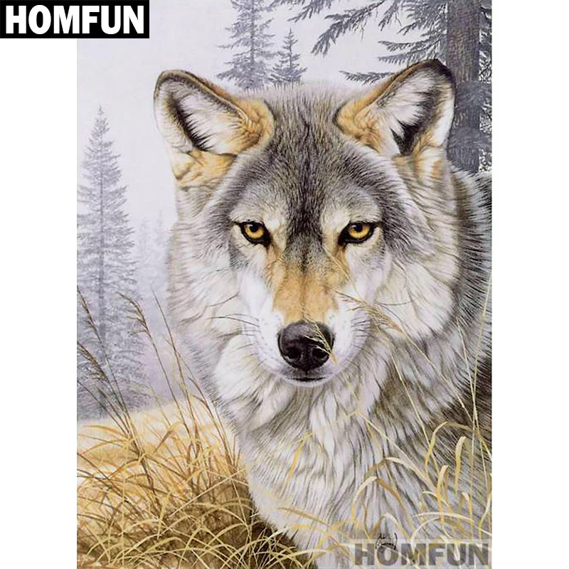 

HOMFUN Full Square/Round Drill 5D DIY Diamond Painting "Animal Wolf" Embroidery Cross Stitch 5D Home Decor Gift A01272