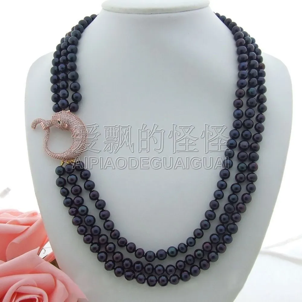 N021203 22''-24'' 3 Strands Black Pearl Necklace