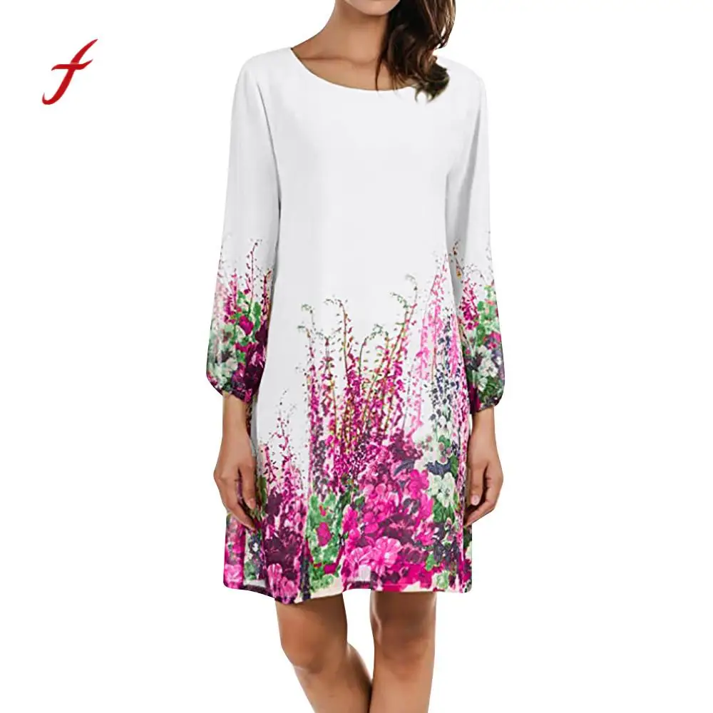 

2018 feitong brand women clothing newest Women Breathable Elasticity Floral Printing Long Sleeve winter Dressr Beach Dress