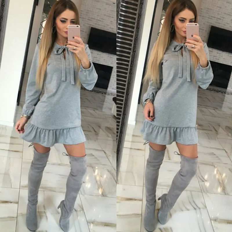 

Hot Spring Women's Elegant Dresses Women's Spring O-neck Dress Casual Loose Ruffle Dress