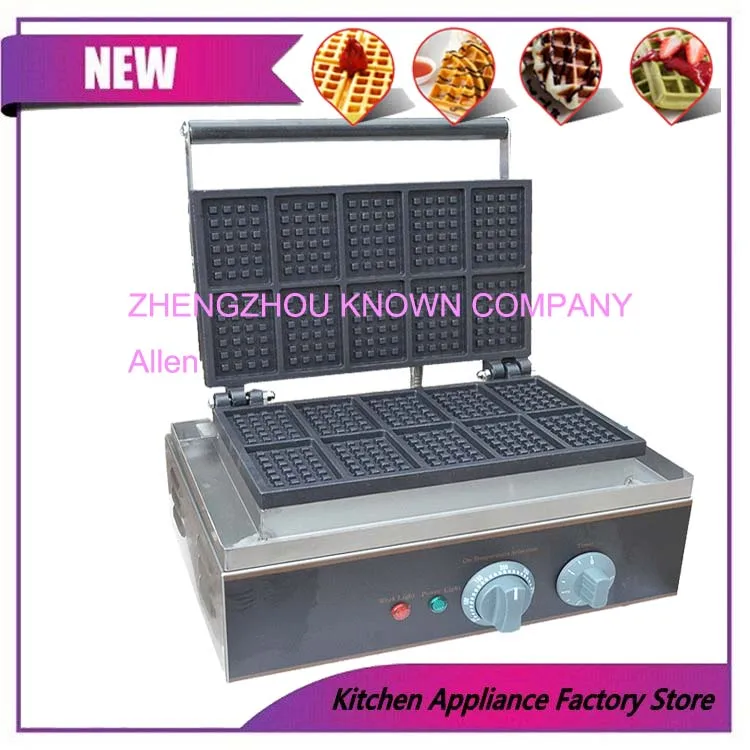 

Commercial Waffle Maker Square-shape Electric Waffle Machine with 10 pcs Moulds/batch Timer and Thermostat