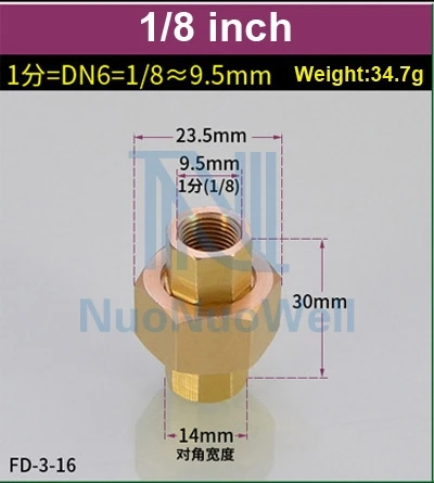 NuoNuoWell 2 шт латунная Соединительная муфта соединения труб 1/" 1/4" 3/" BSP Женская сантехника ровного диаметра Coppers Joint - Цвет: DN6