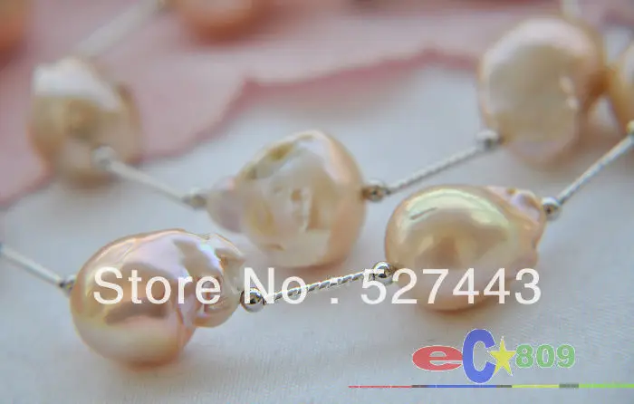 

Wholesale 20" 30mm pink baroque KESHI REBORN PEARL silver NECKLACE