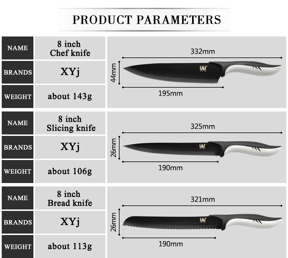 XYj кухонный нож из нержавеющей стали, набор кухонных ножей с черным лезвием для очистки овощей, нож для нарезки хлеба, кухонный нож, аксессуары, инструменты