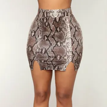 

2019 Summer Style Pencil Rock Women High Waist Line Skin Printed Skirts Vintage Elegant Bodycon Mini Split Rock
