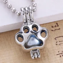 

6pcs Bright Silver Bear paw Hollow Design Jewelry Making Supplies Alloy Trendy Pearl Cage Locket Pendant Essential Oil Diffuser