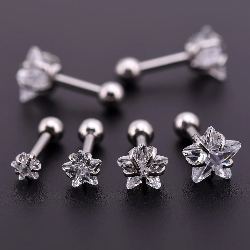 

Prevent Allergy Star Cubic Zirconia Stain Stud Earrings for Unisex Pentagram Crystal Small Earrings Cartilage Piercing Jewelry