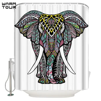 

WARMTOUR Shower Curtain Mandala Elephant Animal Waterproof Shower Curtain Bathroom Decor