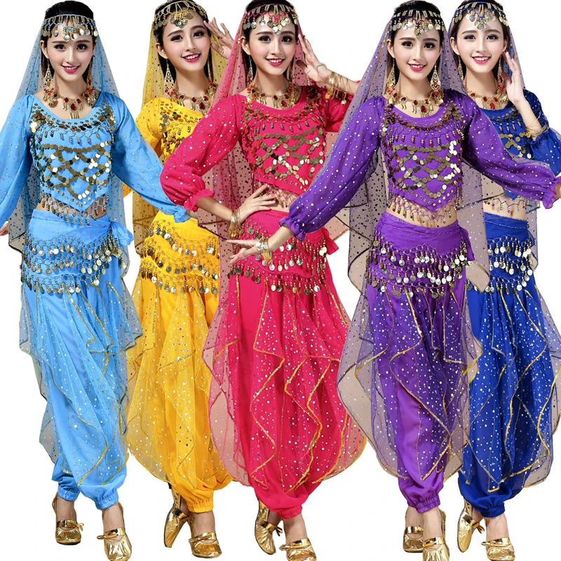 

Adult Female Indian Dance Performance Clothing Belly Dance Costume Full Sets Dress For Women Bellywood Ballroom Stage wear dance