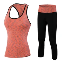 Для женщин Спортивная 2 шт. yogasuit сжатия комплекты Спортивный Бодибилдинг жилет Бег 3/4 Колготки спортивные костюмы тренировочные Для женщин