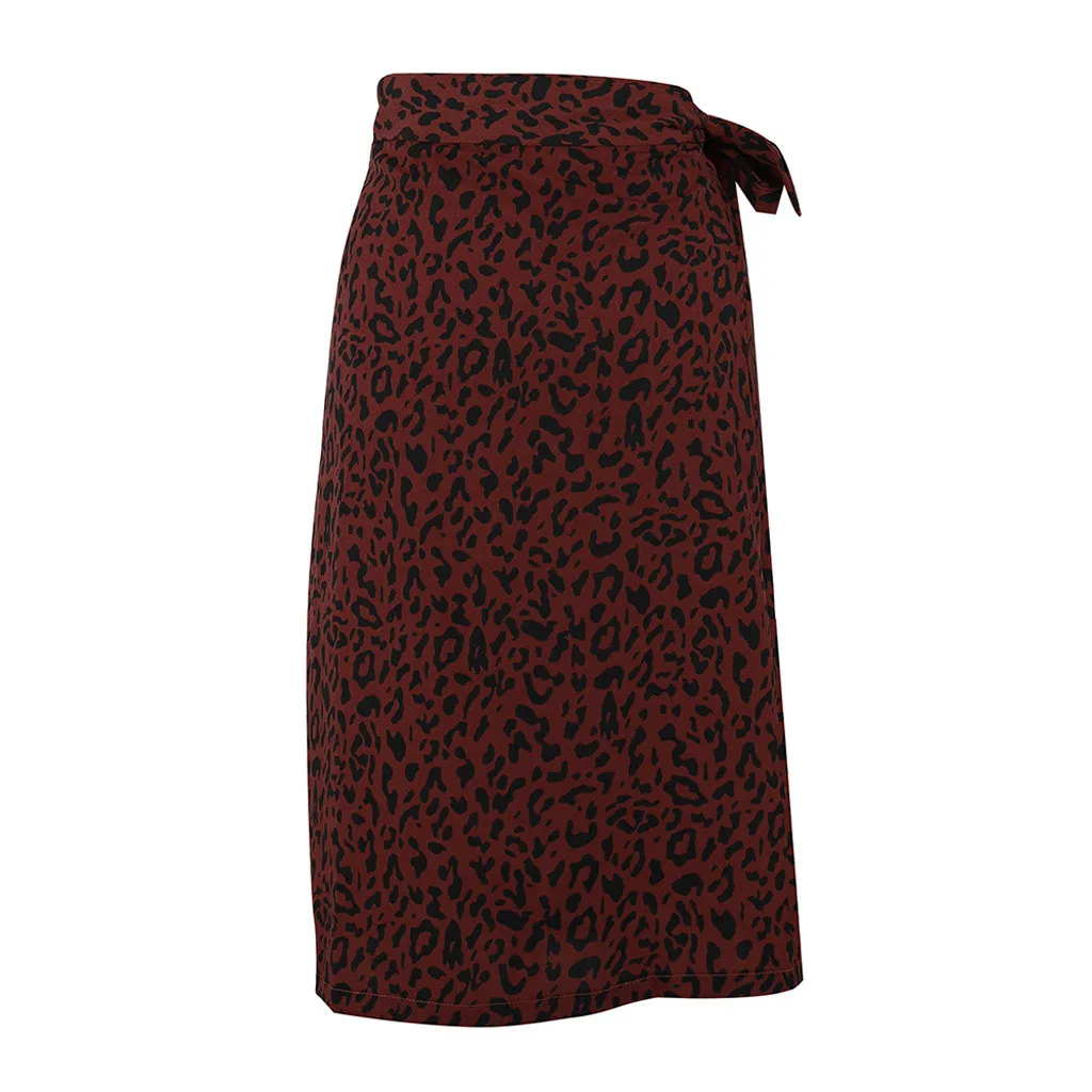 2019 Новая женская винтажная леопардовая печать плиссированная юбка миди Faldas Mujer леопардовая повязка Bodycon на шнуровке сплит короткая юбка 5,11