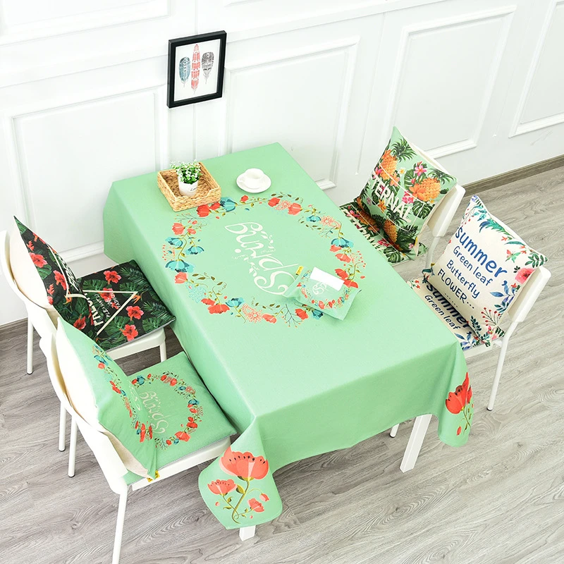 Lanweini Pastoral Cotton Linen Fabric Tableclothes For Rectangular Tables Digital Printing Floral Table Cloth For Table Cover